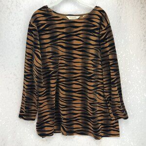 Bechamel Tiger Print Velour Black and Brown Long Sleeve Tunic Size 1X